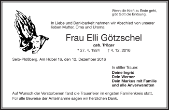 Traueranzeige von Elli Götschel von Frankenpost
