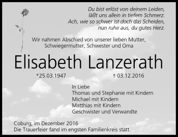 Traueranzeige von Elisabeth Lanzerath von Neue Presse Coburg