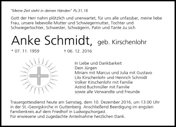 Traueranzeige von Anke Schmidt von Frankenpost