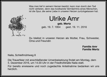 Traueranzeige von Ulrike Amr von Frankenpost