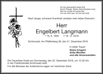 Traueranzeige von Engelbert Langmann von Frankenpost