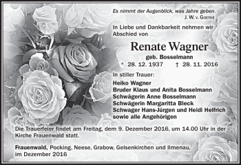 Traueranzeige von Renate Wagner von Südthüringer Presse