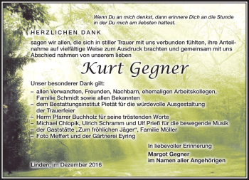 Traueranzeige von Kurt Gegner von Südthüringer Presse