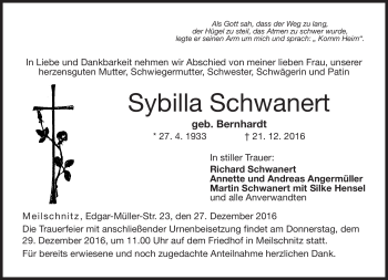 Traueranzeige von Syilla Schwanert von Neue Presse Coburg