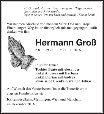 Traueranzeige von Hermann Groß von Südthüringer Presse