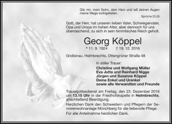 Traueranzeige von Georg Köppel von Frankenpost