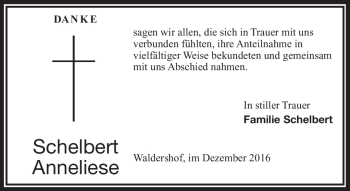 Traueranzeige von Schelbert Anneliese von Frankenpost
