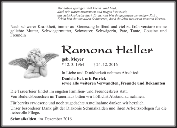 Traueranzeige von Ramona Heller von Südthüringer Presse