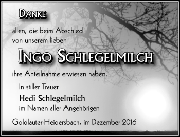 Traueranzeige von Ingo Schlegelmilch von Südthüringer Presse