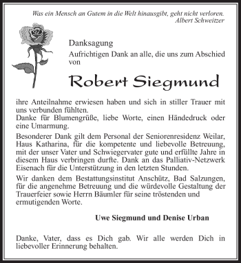 Traueranzeige von Robert Siegmund von Südthüringer Presse