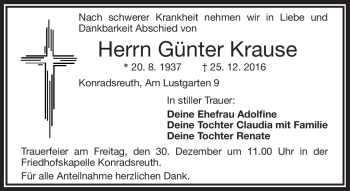 Traueranzeige von Günter Krause von Frankenpost