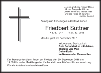 Traueranzeige von Friedbert Suttner von Frankenpost