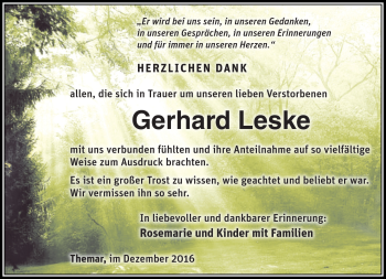 Traueranzeige von Gerhard Leske von Südthüringer Presse