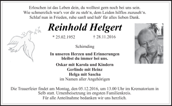 Traueranzeige von Reinhold Helgert von Frankenpost