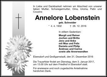 Traueranzeige von Annelore Lobenstein von Neue Presse Coburg