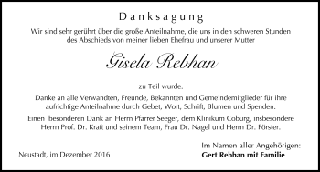Traueranzeige von Gisela Rebhan von Neue Presse Coburg