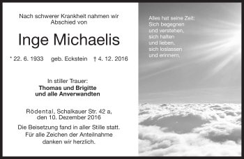 Traueranzeige von Inge Michaelis von Neue Presse Coburg