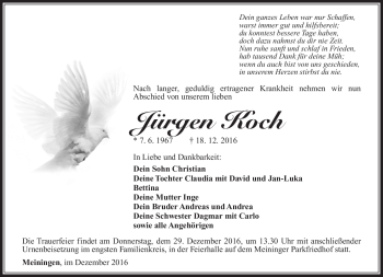 Traueranzeige von Jürgen Koch von Südthüringer Presse