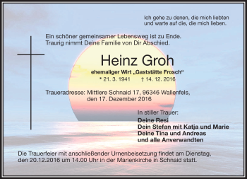 Traueranzeige von Heinz Groh von Frankenpost