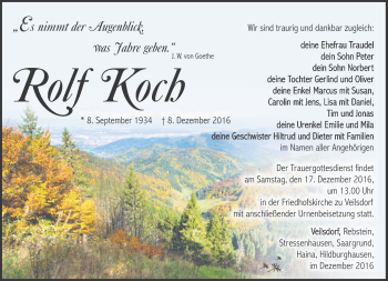 Traueranzeige von Rolf Koch von Südthüringer Presse