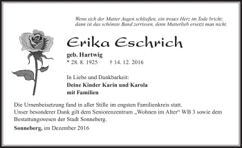 Traueranzeige von Erika Eschrich von Südthüringer Presse