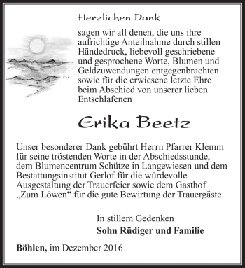 Traueranzeige von Erika Beetz von Südthüringer Presse
