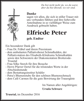 Traueranzeige von Elfriede Peter von Südthüringer Presse