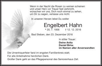 Traueranzeige von Engelbert Hahn von Frankenpost