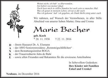 Traueranzeige von Marie Becher von Südthüringer Presse