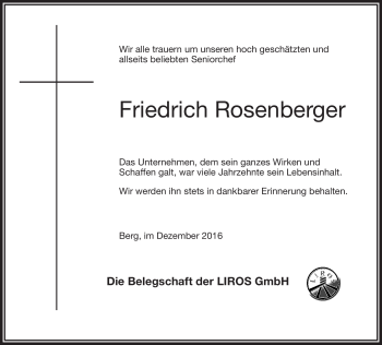 Traueranzeige von Friedrich Rosenberger von Frankenpost