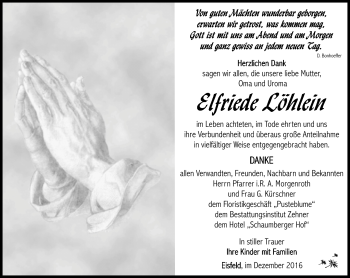 Traueranzeige von Elfriede Löhlein von Südthüringer Presse