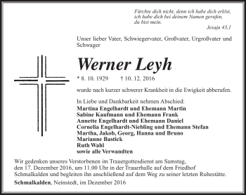 Traueranzeige von Werner Leyh von Südthüringer Presse