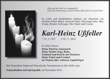 Traueranzeige von Karl-Heinz Ußfeller von Südthüringer Presse