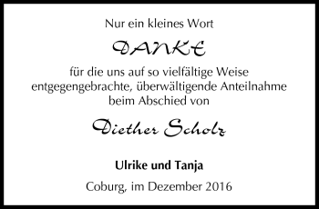 Traueranzeige von Dieter Scholz von Neue Presse Coburg