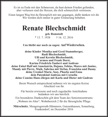 Traueranzeige von Renate Blechschmidt von Südthüringer Presse