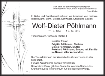 Traueranzeige von Wolf-Dieter Pöhlmann von Frankenpost