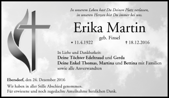 Traueranzeige von Erika Martin von Neue Presse Coburg