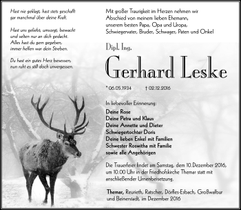 Traueranzeige von Gerhard Leske von Südthüringer Presse