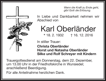 Traueranzeige von Karl Oberländer von Frankenpost