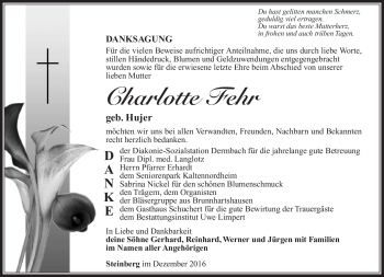Traueranzeige von Charlotte Fehr von Südthüringer Presse