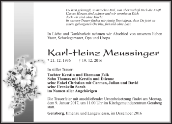 Traueranzeige von Karl-Heinz Meussinger von Südthüringer Presse