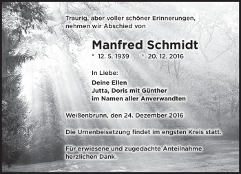 Traueranzeige von Manfred Schmidt von Neue Presse Coburg
