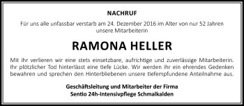 Traueranzeige von Ramona Heller von Südthüringer Presse