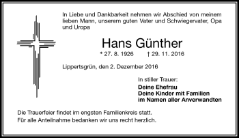 Traueranzeige von Hans Günther von Frankenpost