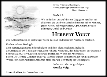 Traueranzeige von Herbert Voigt von Südthüringer Presse