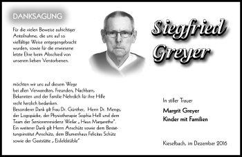 Traueranzeige von Siegfried Greyer von Südthüringer Presse