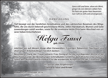 Traueranzeige von Helga Faust von Südthüringer Presse