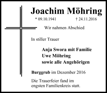 Traueranzeige von Joachim Möhring von Neue Presse Coburg