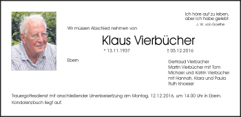 Traueranzeige von Klaus Vierbücher von Neue Presse Coburg