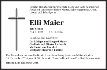 Traueranzeige von Elli Maier von Südthüringer Presse